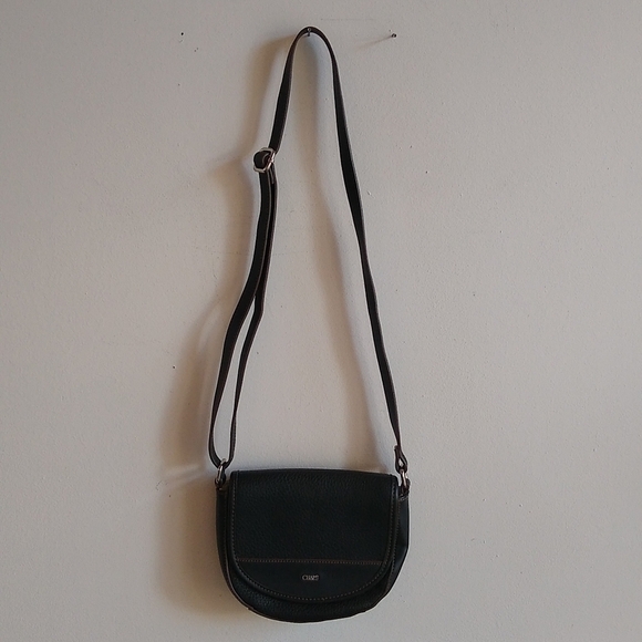 Chaps Faux Pebbled Leather Micro Saddle Bag Crossbody Black - Picture 7 of 9